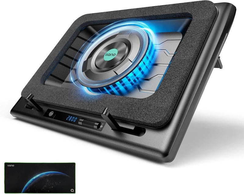 llano Gaming Laptop Cooler, Laptop Cooling Pad Stand with 5.5inch Fan, Fast Cooling Computer Laptop 15.6-21in, Adjustable Speed, Touch Control, 3-Port USB A, A Mouse Pad Included - Image 1
